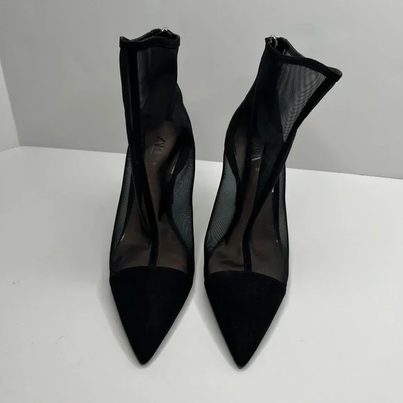 Zara Black Mesh Ankle Boots Bootie High Heels Size EU 40 - Picture 5 of 14